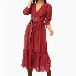 INA terracotta tiered belted midi dress